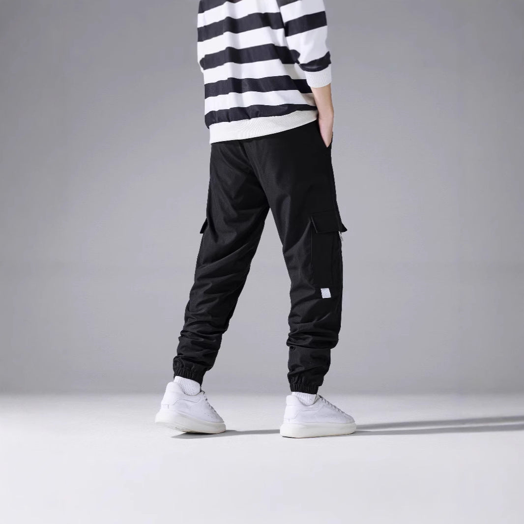 Men's Utility Cargo Pants in Jogger Style with Drawstring Waistband, Elastic Leg Openings & Multiple Pockets Chichicherry