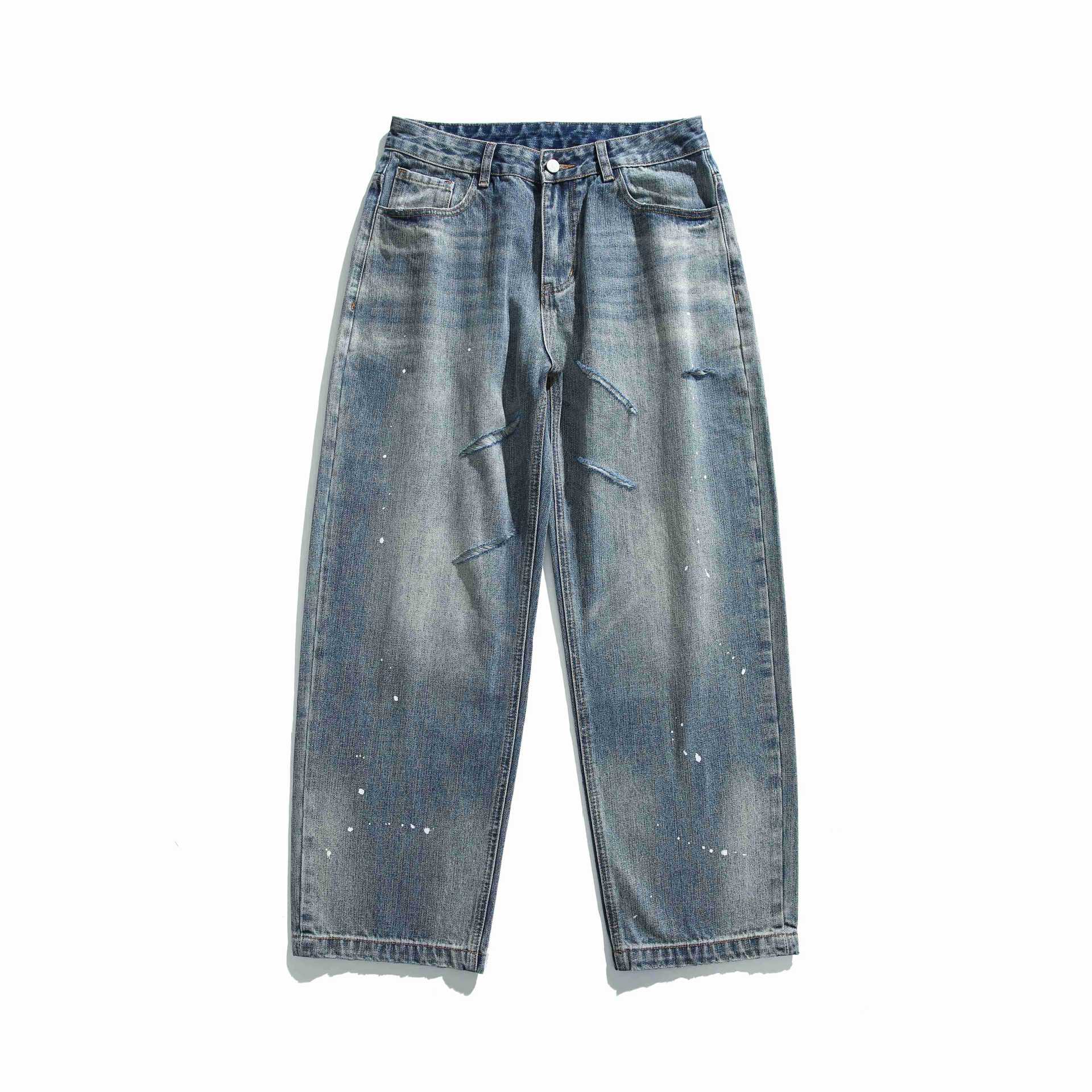 Women's High-Waisted Loose Jeans with Used Effect and Color Splatter Chichicherry