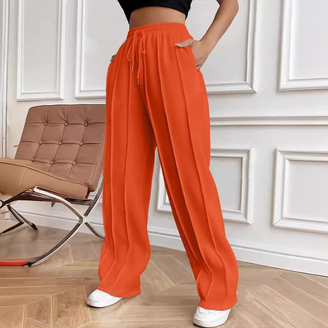 Damen Weite High-Waist Plissee-Hose mit Tunnelzug und markanter Bügelfalte Chichicherry