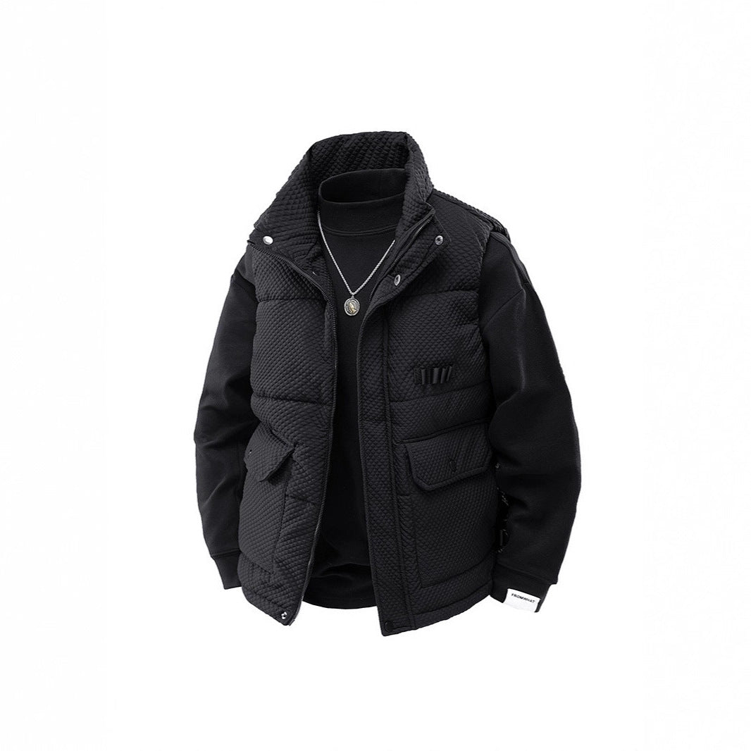 Men's Padded Quilted Vest with Utility Pockets and High Collar Chichicherry