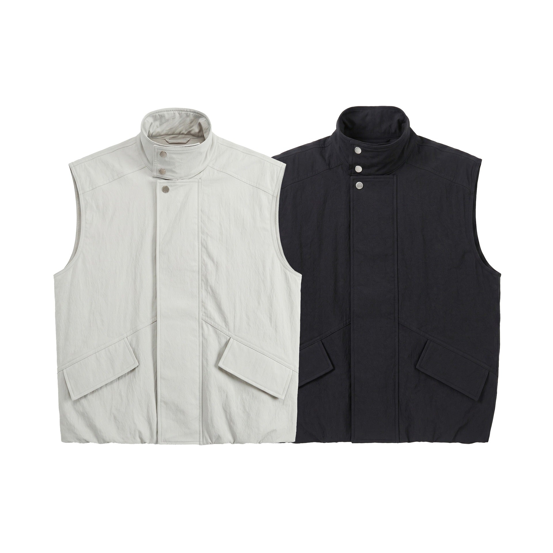 Men's Utility Vest with Stand-up Collar and Flap Pockets Chichicherry