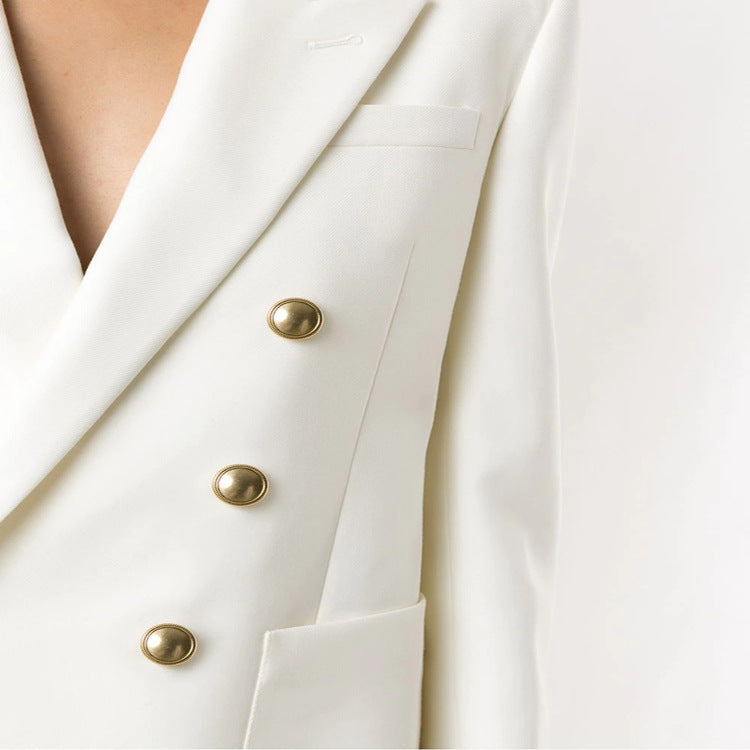Women's Boxy Double-Breasted Blazer in Clean Tailoring with Structured Shoulders Chichicherry