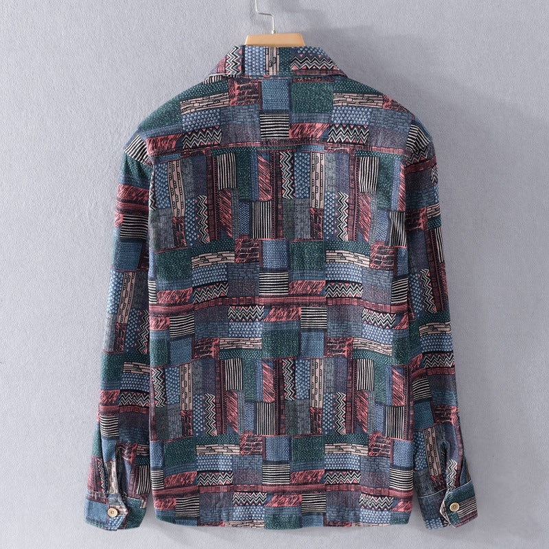 Men's Overshirt in Patchwork Look with Applied Chest Pockets Chichicherry