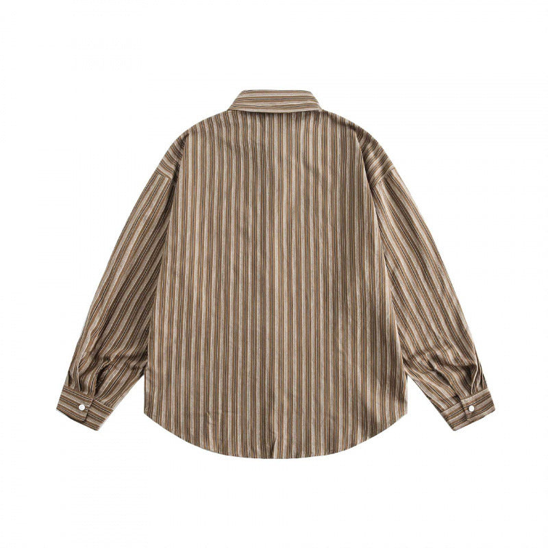Unisex Oversized Shirt in Striped Relaxed Fit with Chest Pocket and Curved Hem Chichicherry