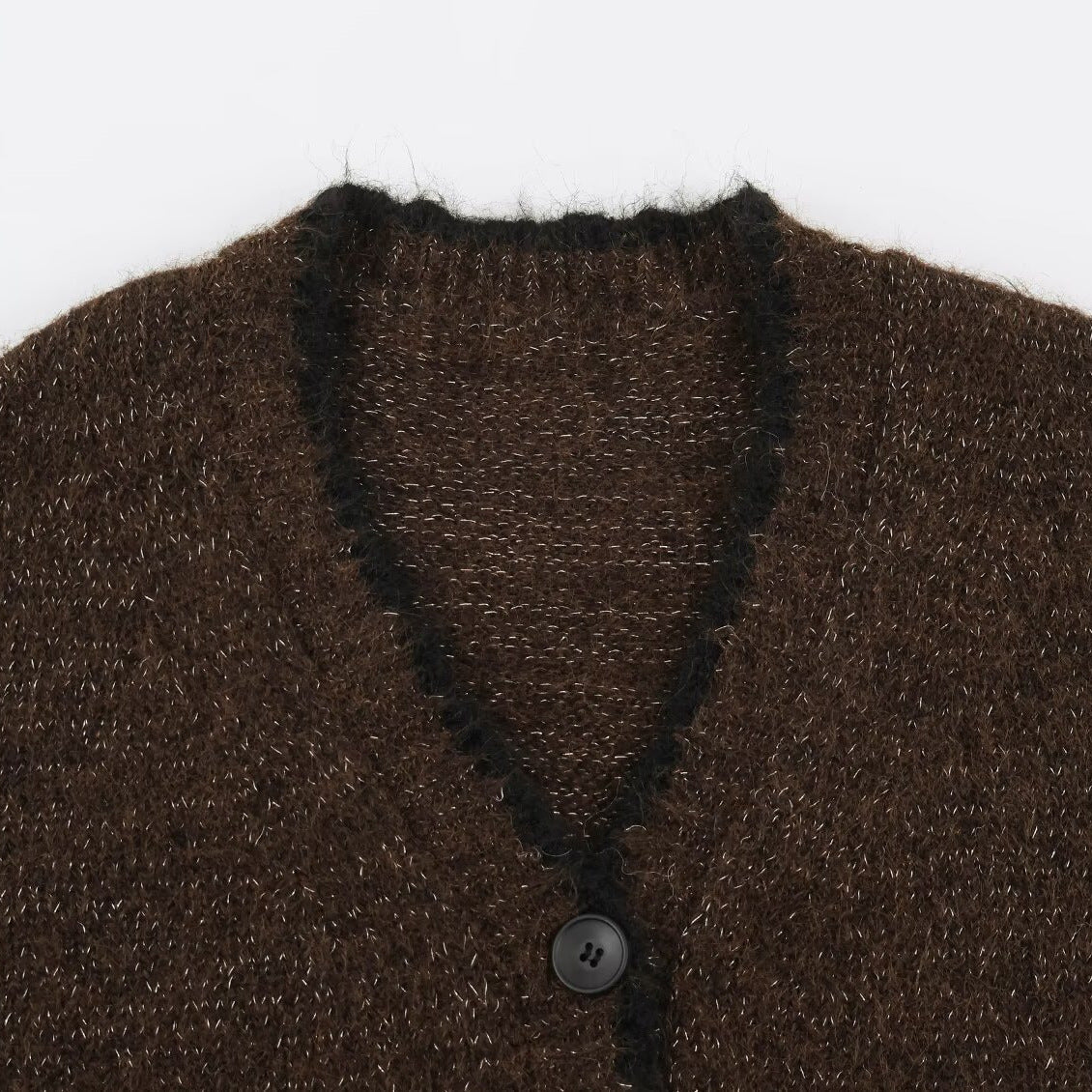Women's Oversize Knit Cardigan with V-Neck, Button Placket and Contrasting Decorative Edges Chichicherry