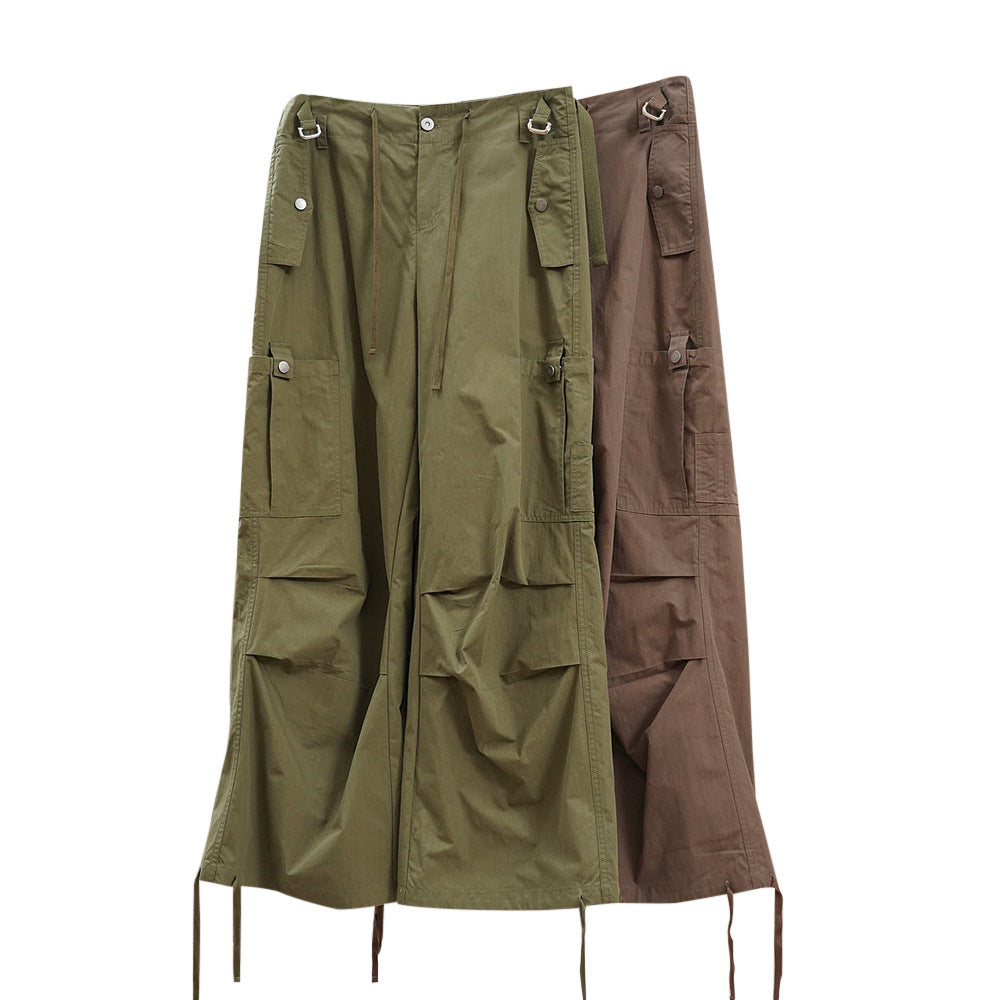 Women Wide High-Waist Cargo-Balloon Pants with Paperbag Waist and Multifunctional Pockets Chichicherry