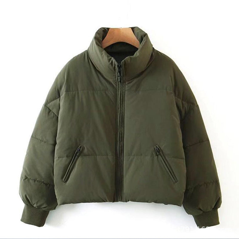 Women's Short Quilted Puffer with High Standing Collar and Ribbed Cuffs Chichicherry