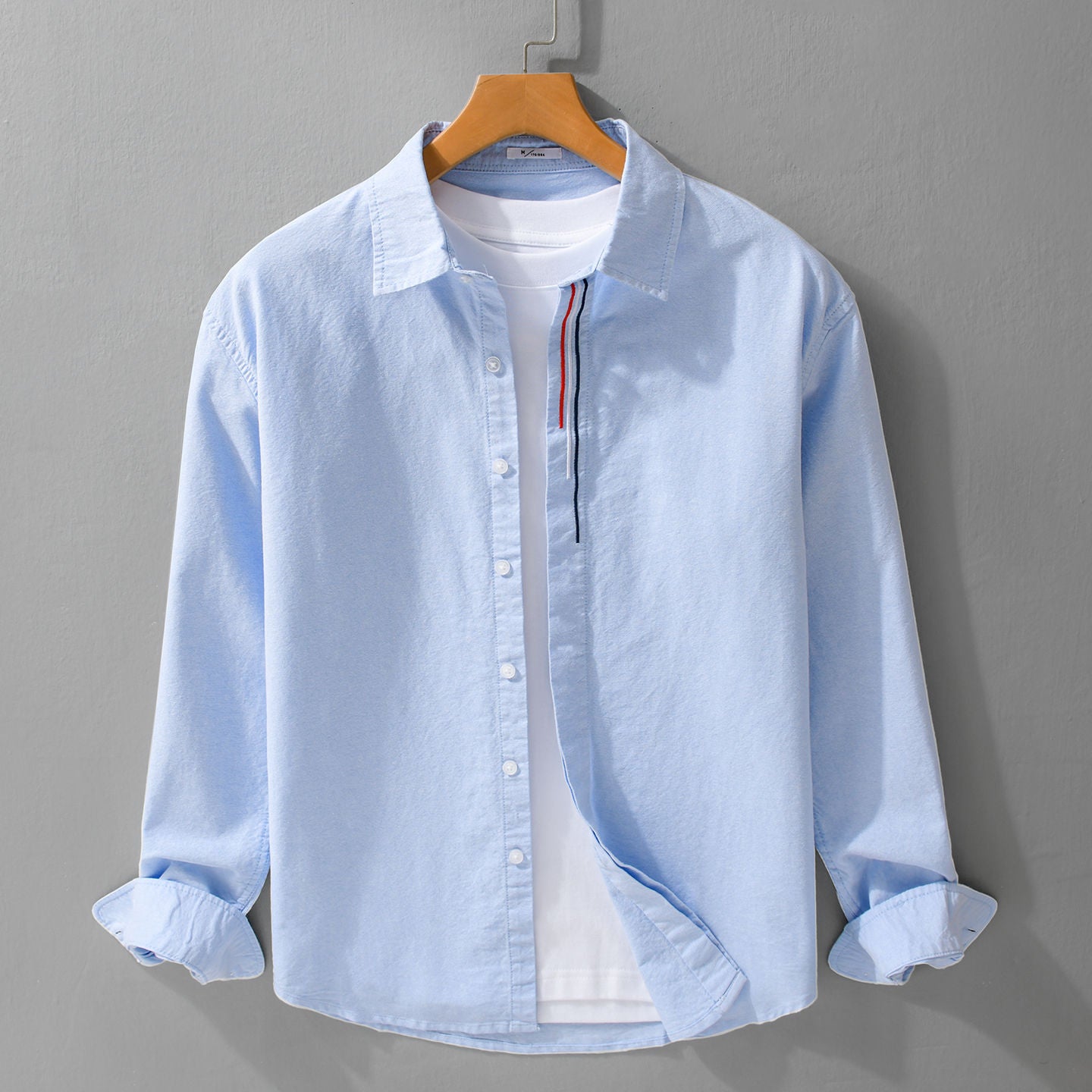 Men's Lightweight Relaxed Oxford Shirt with Kent Collar and Contrast Interior Stripe Chichicherry