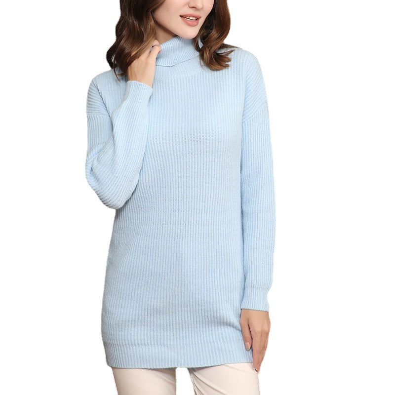 Women's Long Ribbed Turtleneck Sweater in Oversized Fit Chichicherry