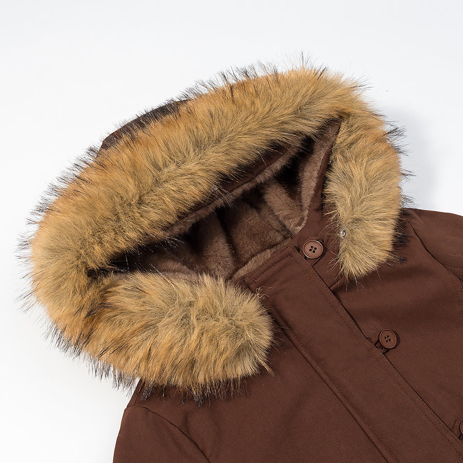 Women Padded Bomber Jacket with Faux Fur Hood and Utility Pocket Chichicherry