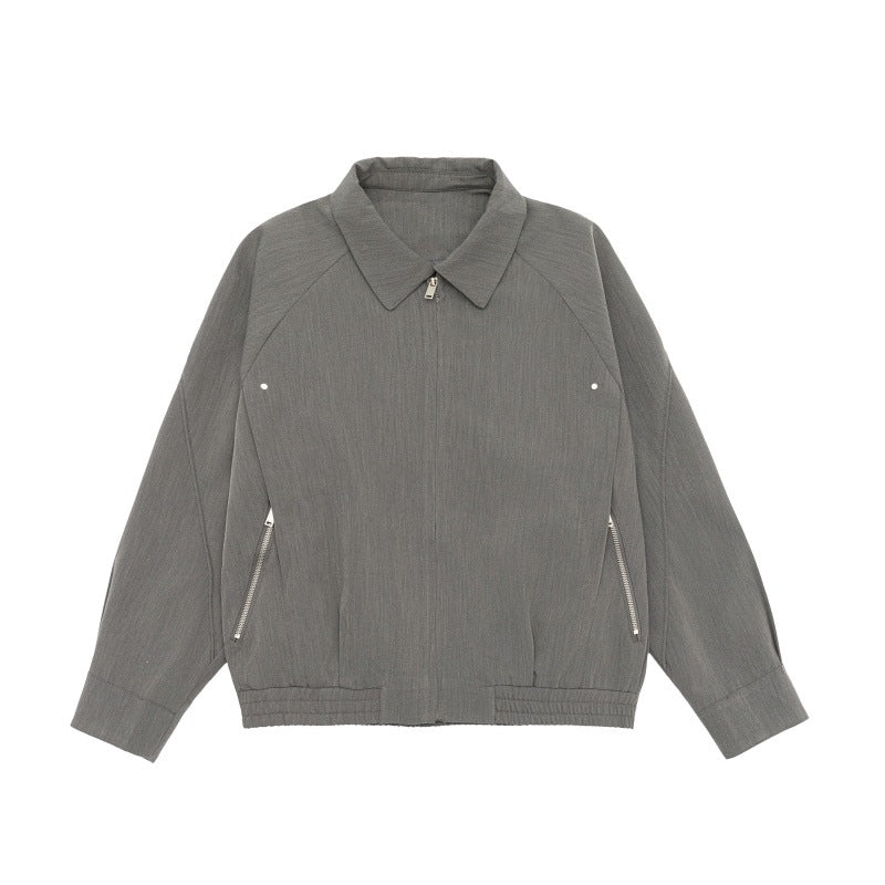 Men's Boxy Transitional Jacket with Shirt Collar, Raglan Sleeves, and Zipper Pockets Chichicherry