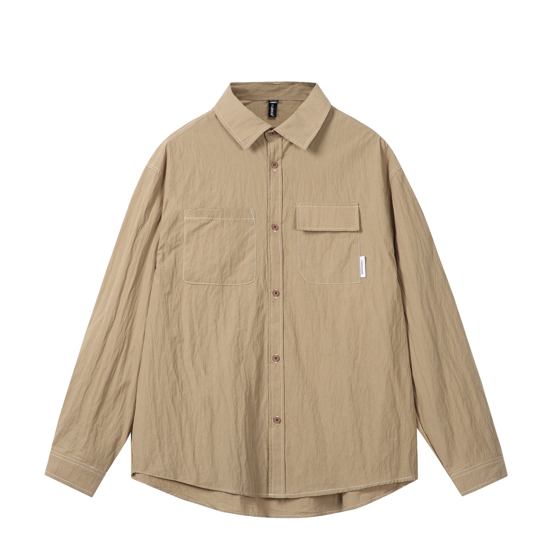 Unisex Oversize Shirt Jacket with prominent contrast stitching and patch chest pockets Chichicherry