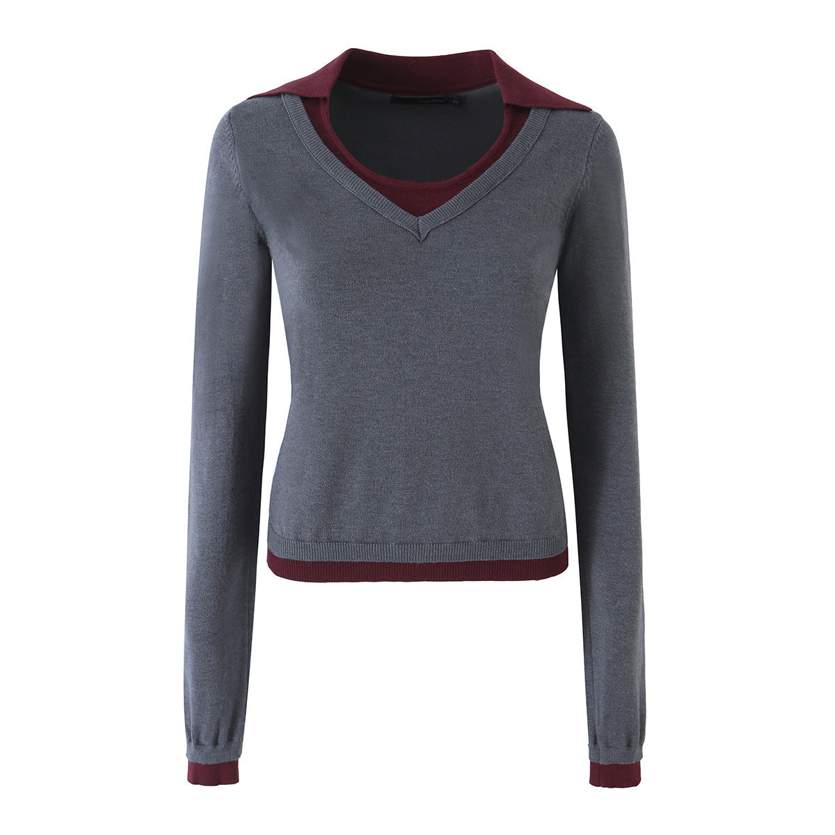 Women’s Two-Piece Fine Knit Set with V-Neck, Contrasting Collar and Pleated Mini Skirt Chichicherry