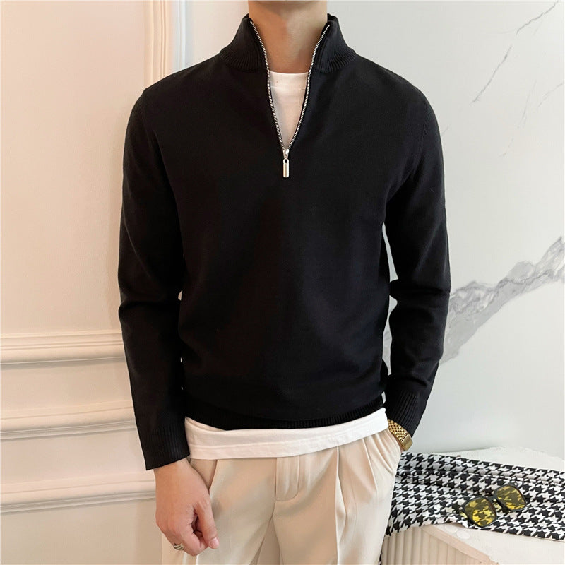 Herren Feiner Halbzip-Strickpullover mit Stehkragen und gerippten Bündchen Chichicherry