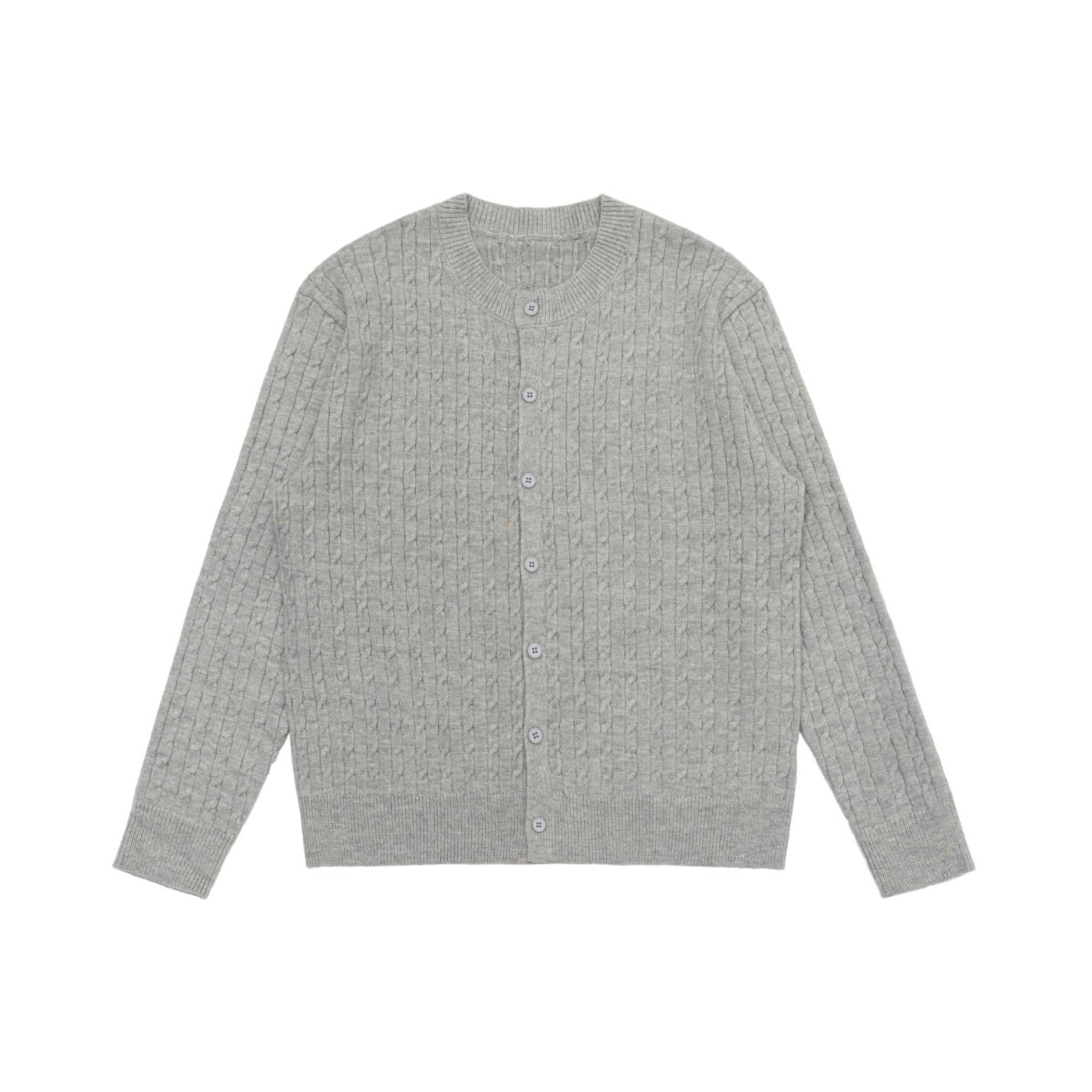 Unisex Fine Cable Knit Cardigan with Round Neck and Button Placket Chichicherry