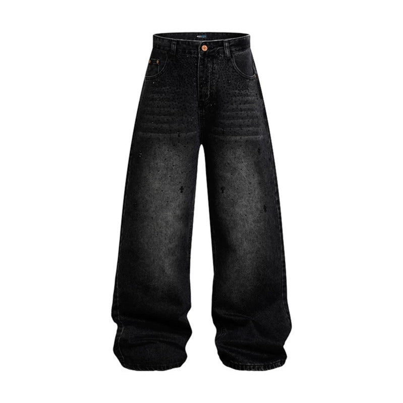 Women wide high-rise baggy jeans with used wash and stitching detail Chichicherry