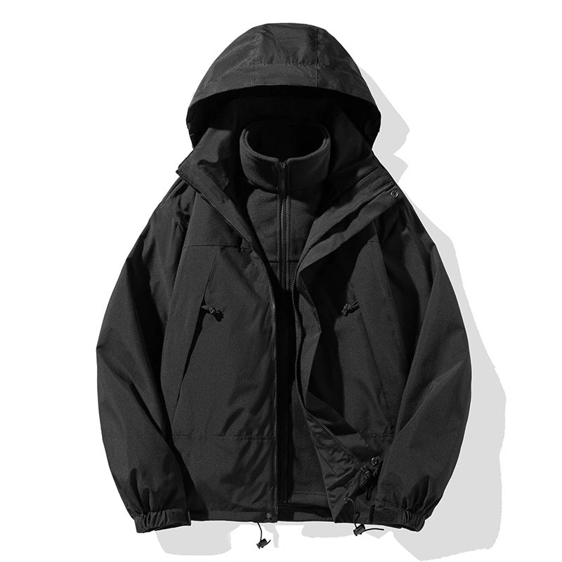 Men's Two-Piece Softshell Set with Removable Fleece Inner Layer and Adjustable Hood Chichicherry