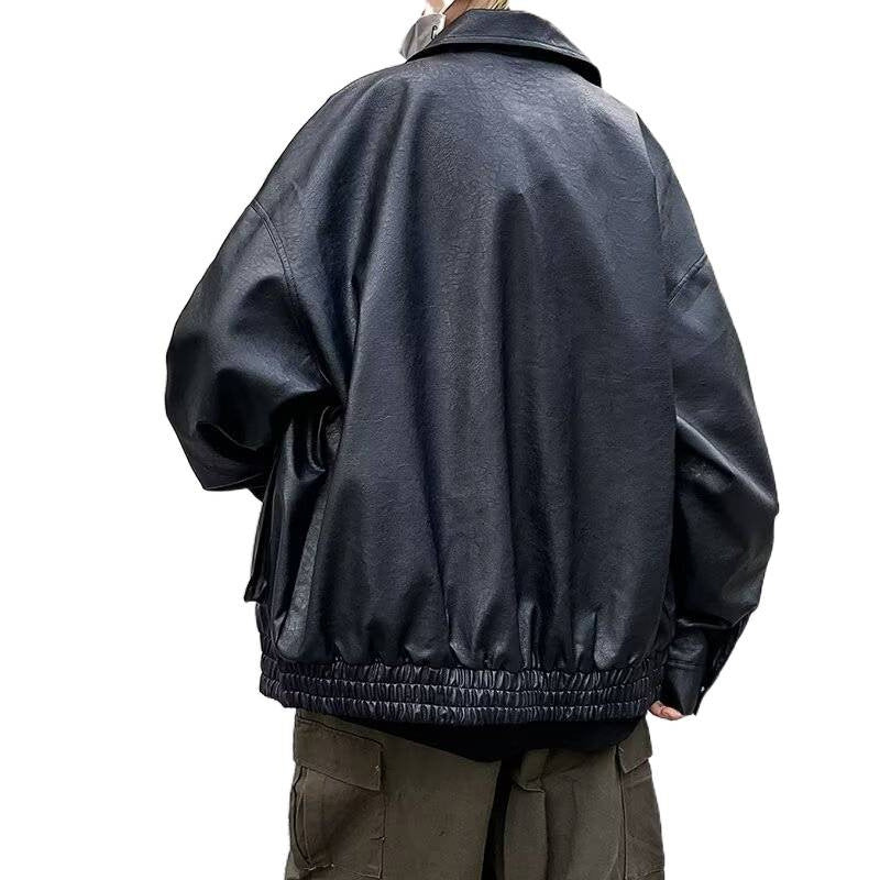 Herren Boxy Overshirt aus Lederoptik mit Hemdkragen und aufgesetzten Brusttaschen Chichicherry