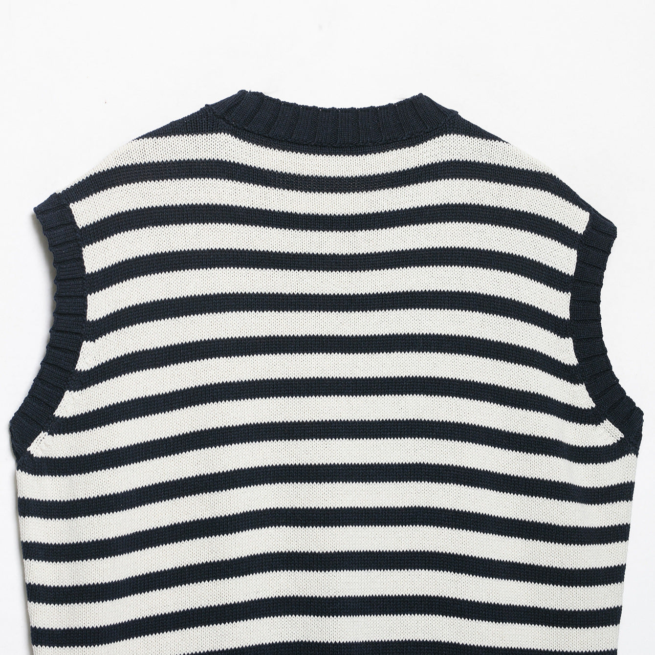 Women's Striped Knit Vest with Round Neck and Wide Ribbed Cuff Chichicherry