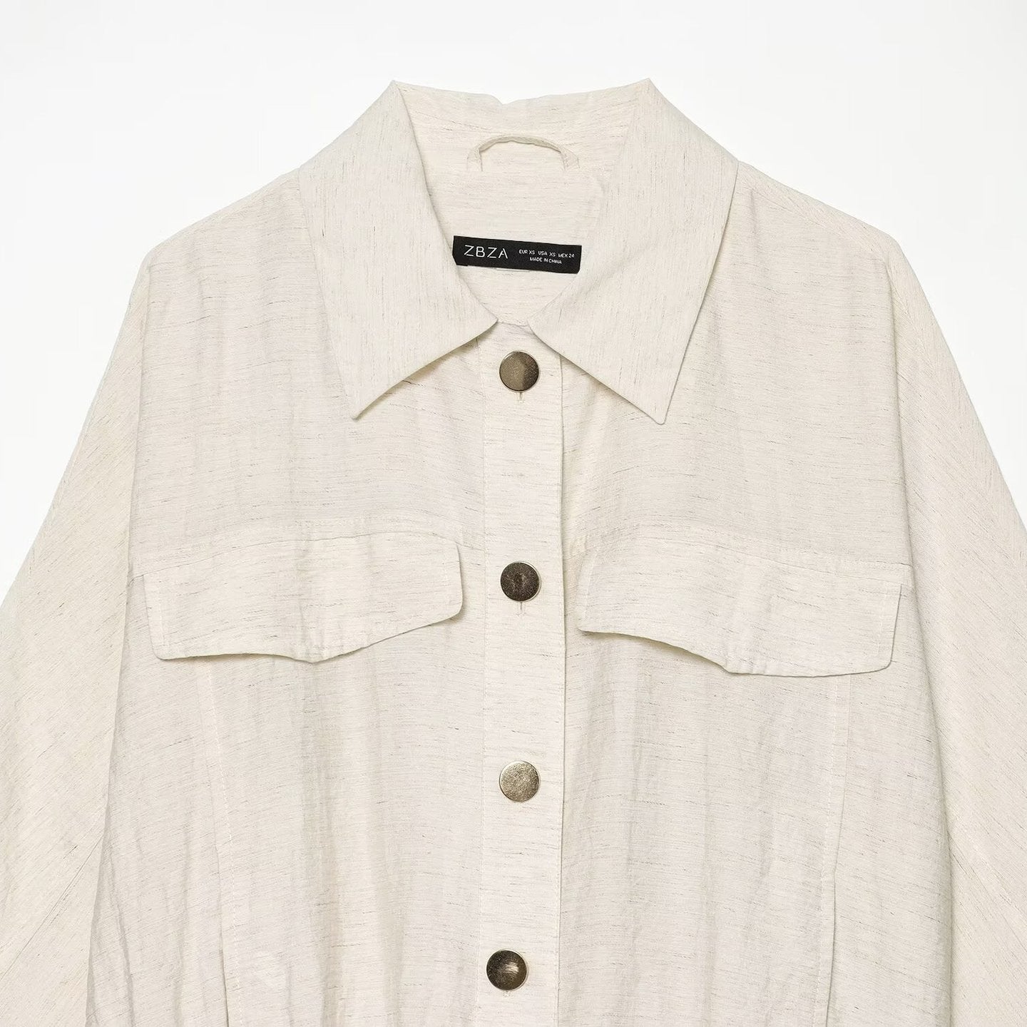 Women Loose-Fit Lightweight Shirt Jacket with Three-Quarter Sleeves, Chest Pockets and Elastic Hem Chichicherry