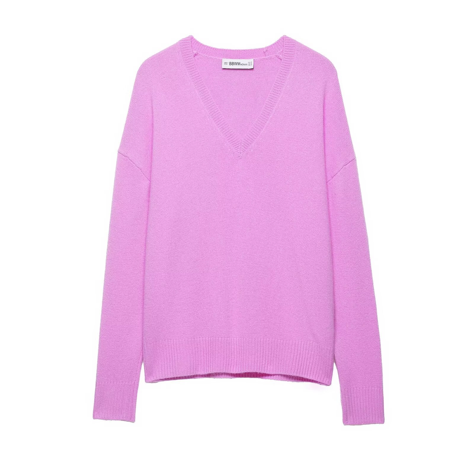 Women Oversize V-Neck Knit Sweater with Dropped Shoulder Chichicherry