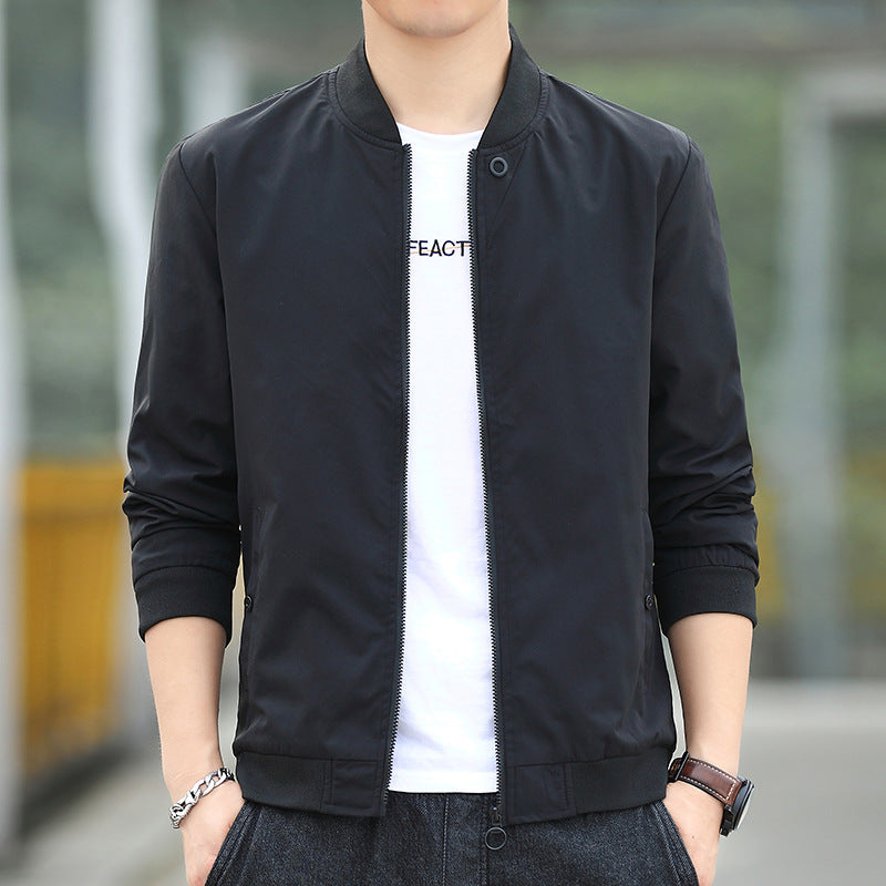 Men's Minimalist Nylon Bomber with Concealed Two-Way Zipper and Ribbed Collar Chichicherry