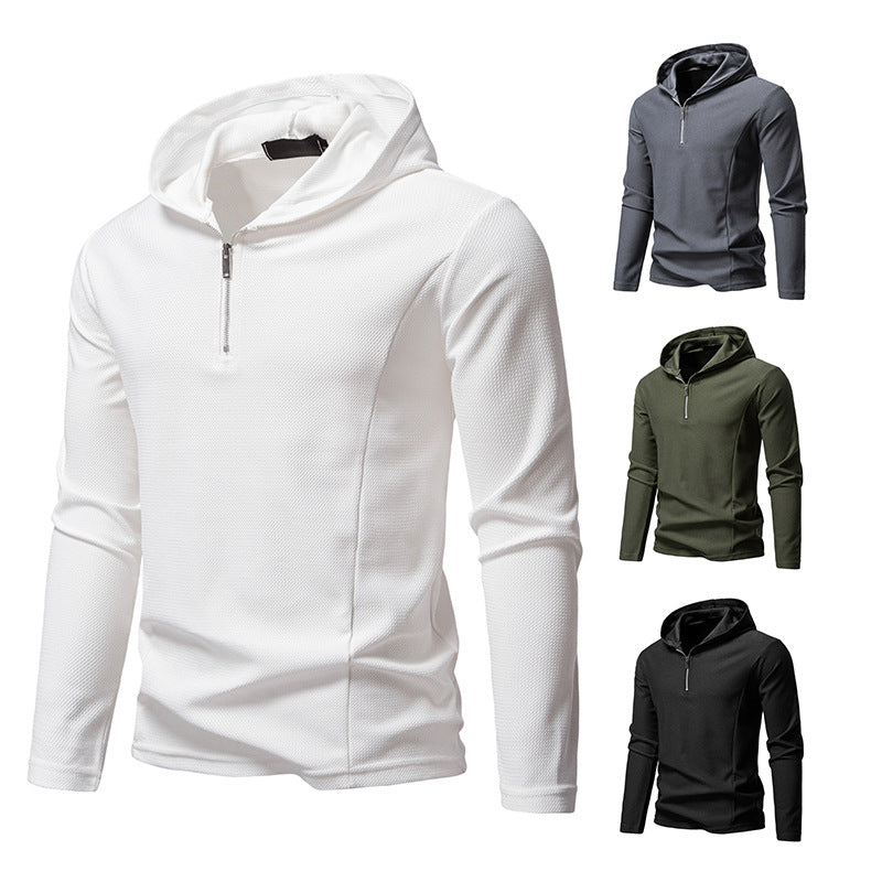 Men's Lightweight Textured Half-Zip Hoodie with Breathable Mesh Chichicherry