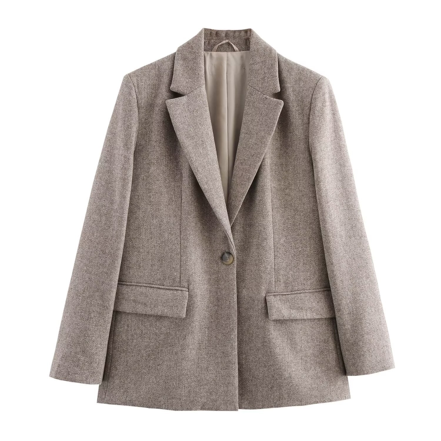 Women's wool blend blazer coat with tailored cut and single button closure Chichicherry