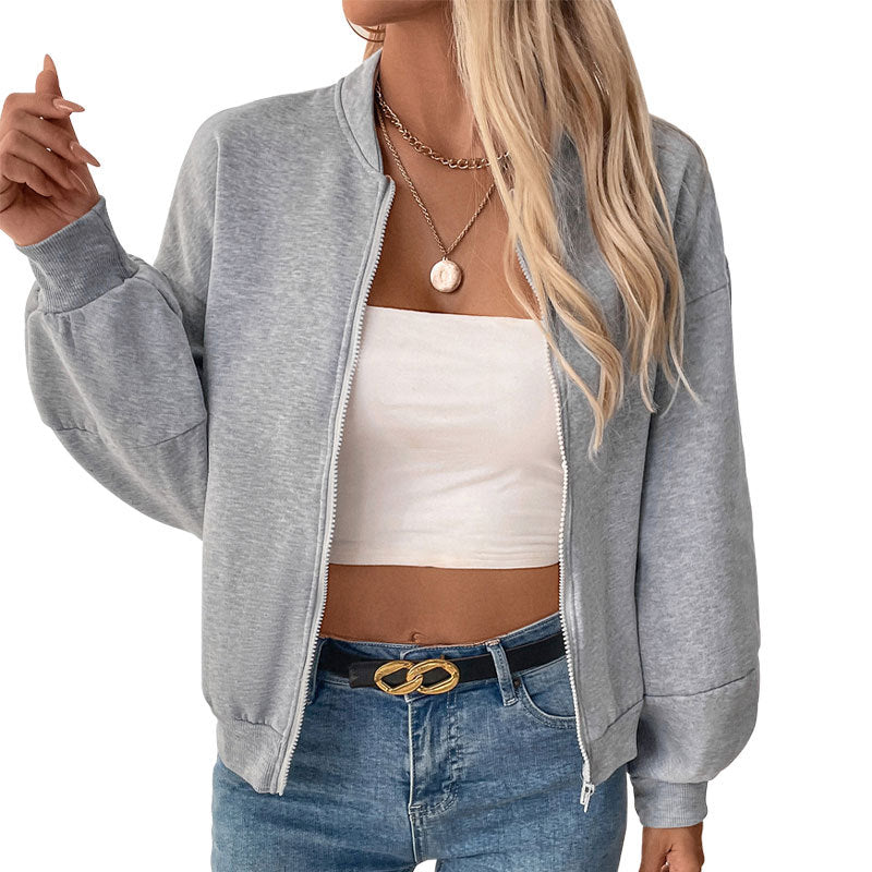 Women's Lightweight Oversize Zip Jacket with Balloon Sleeves and Ribbed Cuffs Chichicherry