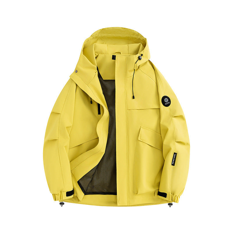 Men's Technical Softshell Utility Jacket with Hood, Mesh Lining & Multifunctional Pockets Chichicherry