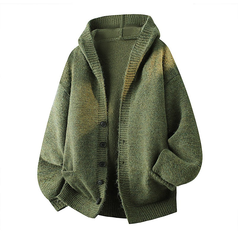 Men's Oversized Knit Cardigan with Shawl Collar, Button Placket and Side Pockets Chichicherry