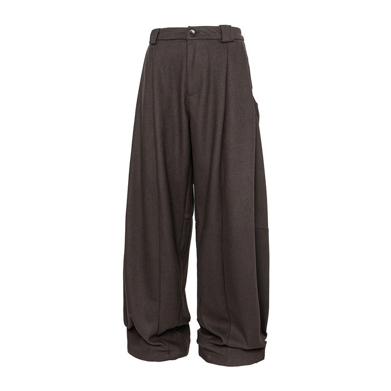 Women Wide Pleated Palazzo Style Trousers with High Waist and Turn-Up Waistband Chichicherry