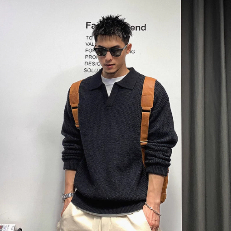 Herren Grobmaschiger Polokragen-Pullover mit verdeckter Halbleiste und geripptem Saum Chichicherry