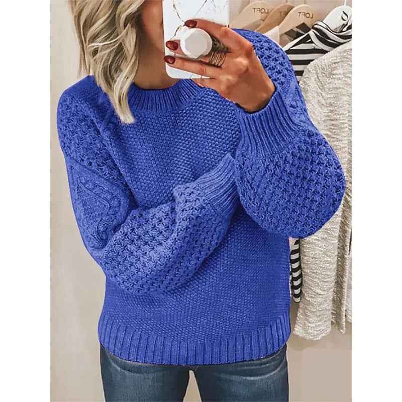 Women Chunky Knit Sweater with Cable Pattern and Balloon Sleeves Chichicherry