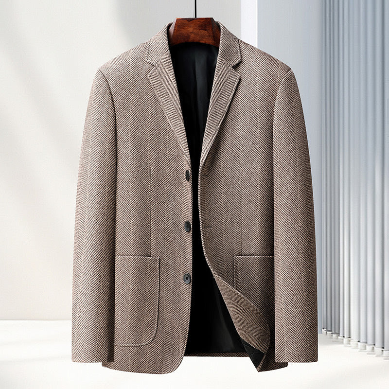 Men's Tailored Wool Blend Blazer in Houndstooth Pattern with Patch Pockets Chichicherry