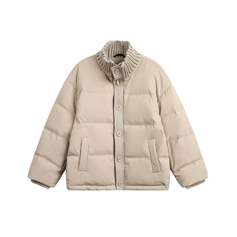 Unisex Short Quilted Oversized Padded Jacket with Ribbed Collar and Snap Closure Chichicherry