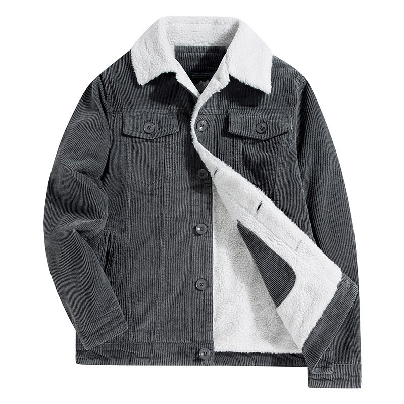 Men's cord trucker jacket with all-over teddy lining and chest flap pockets Chichicherry