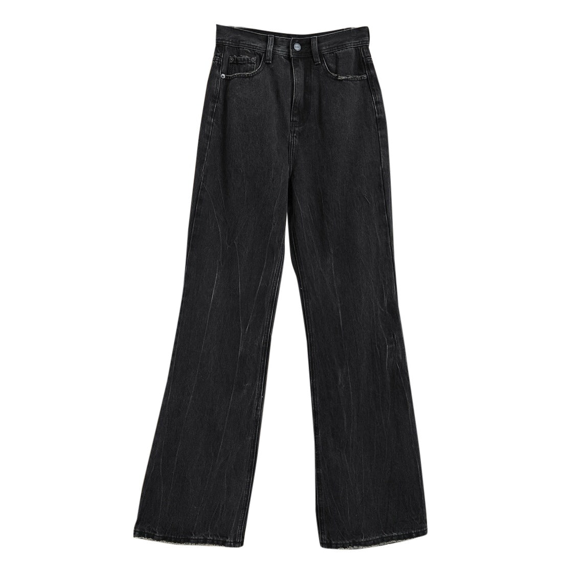 Ladies Wide High-Waist Jeans with Flared Leg, Raw Hem and Vintage Wash Chichicherry