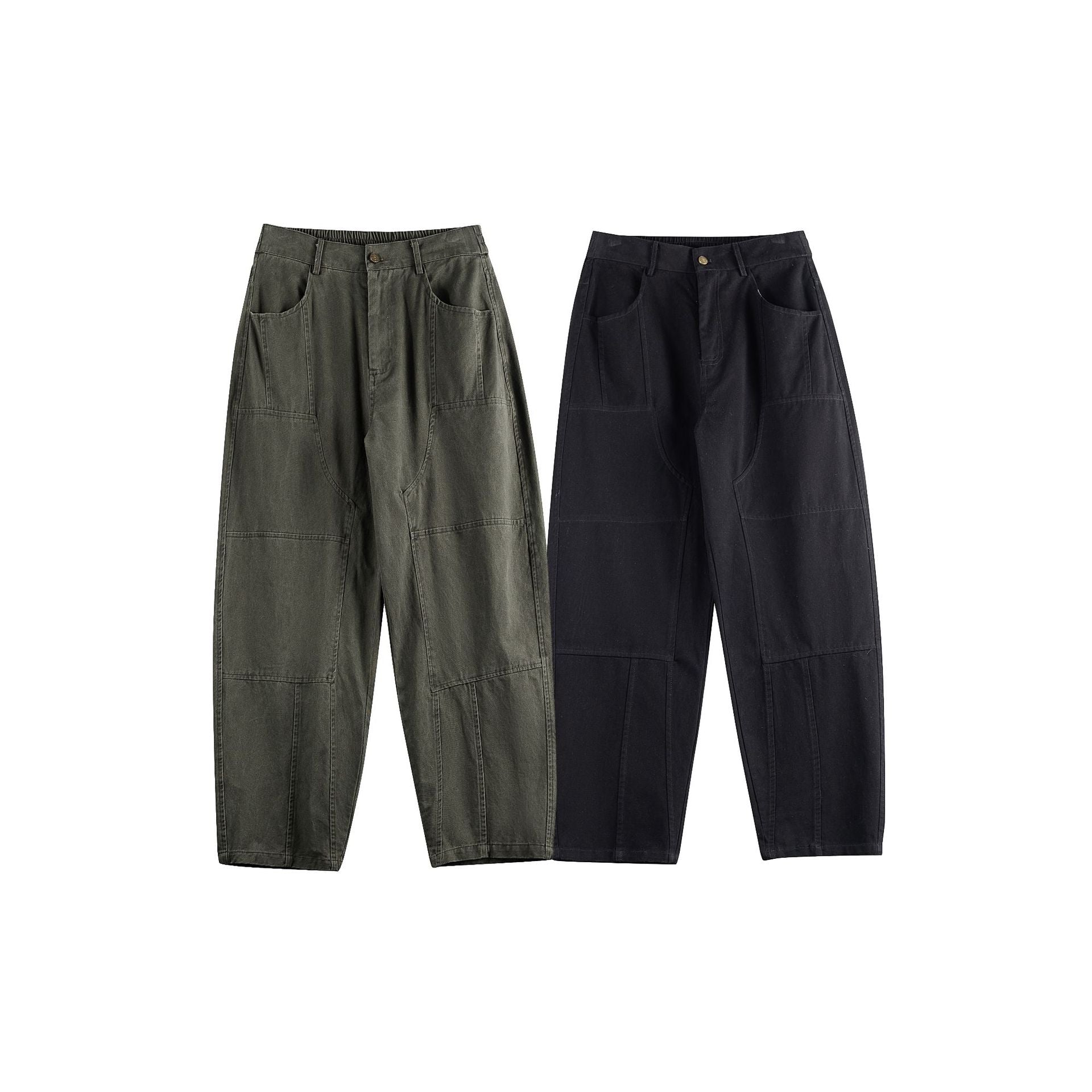 Women's Relaxed-Fit Workwear Pants with High Waist and Patch Pockets Chichicherry