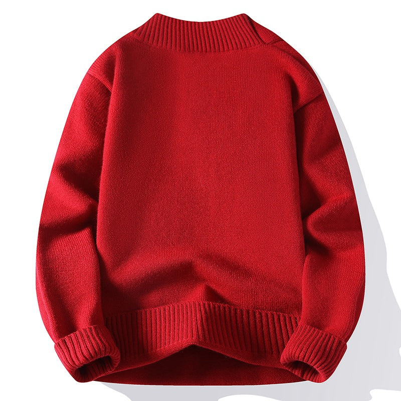 Men's V-neck knitted sweater with integrated contrast stripe scarf and ribbed cuffs Chichicherry