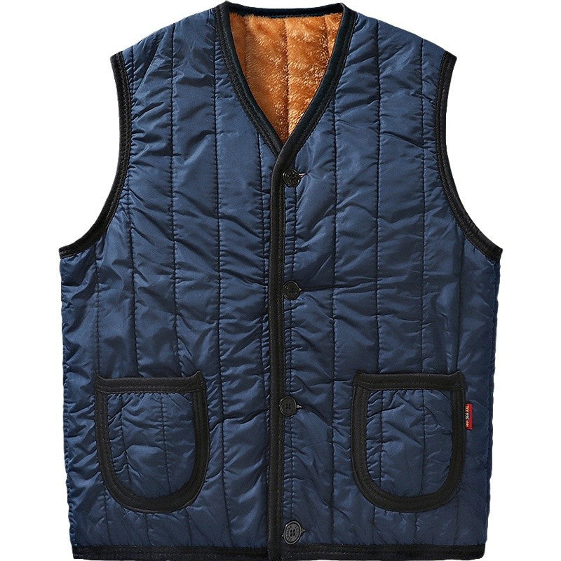 Men's Padded Quilted Gilet with Teddy Lining, V-Neck & Button Placket Chichicherry