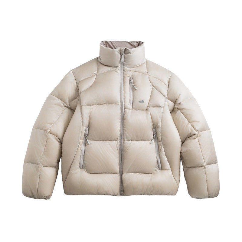 Unisex Short Cut Quilted Down Look Jacket with Stand-Up Collar and Zipper Pockets Chichicherry