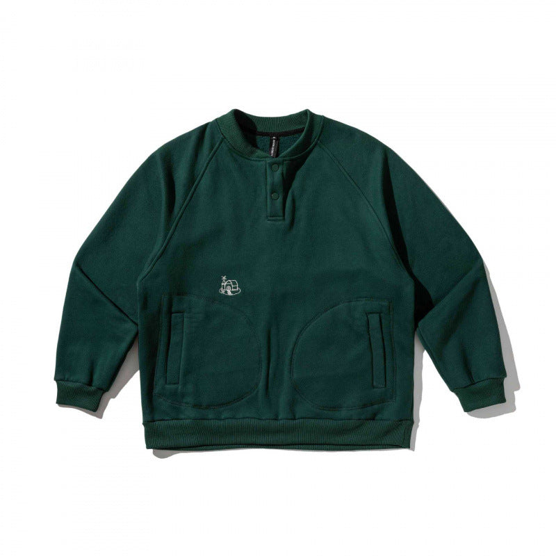 Unisex Oversize Sweatshirt with Henley placket, raglan sleeves and round hand pockets Chichicherry