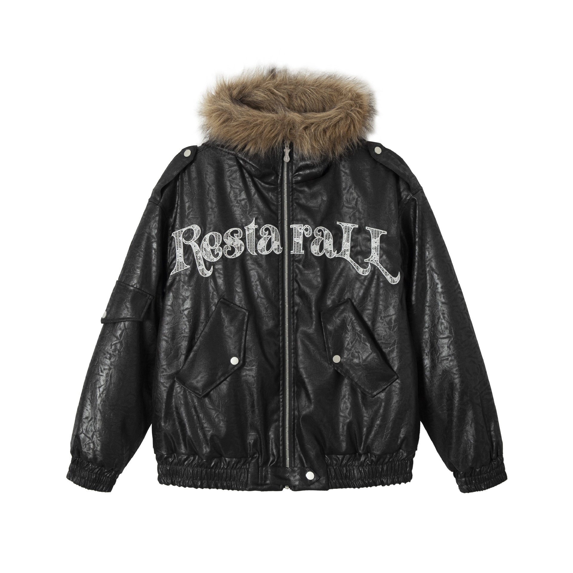Men's Padded Oversized Bomber with Faux Fur Collar and Utility Pockets Chichicherry