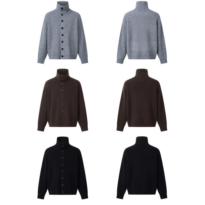 Unisex Boxy cardigan with shirt collar, ribbed texture and continuous button placket Chichicherry
