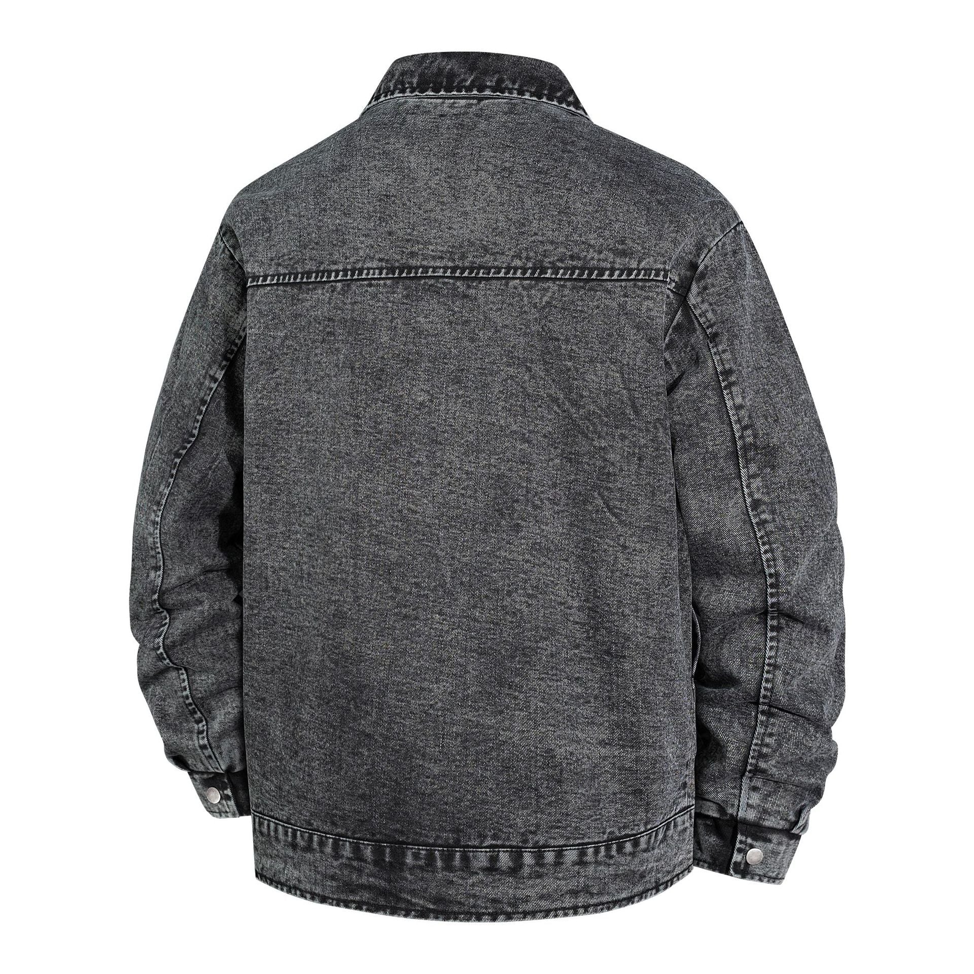 Men's Oversized Denim Jacket with Stonewash Effect and Patch Pockets Chichicherry
