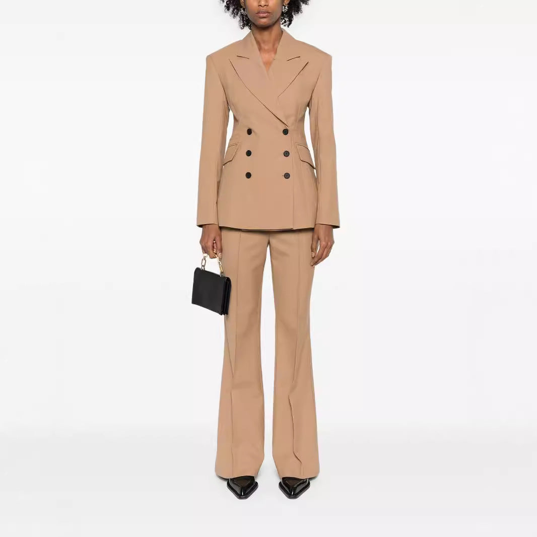 Women High-Waisted Flared Wool Blend Tailoring Pants with Crease Chichicherry