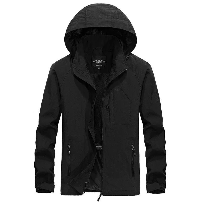 Men's lightweight windproof shell hoodie with mesh lining, hood, and adjustable hem Chichicherry