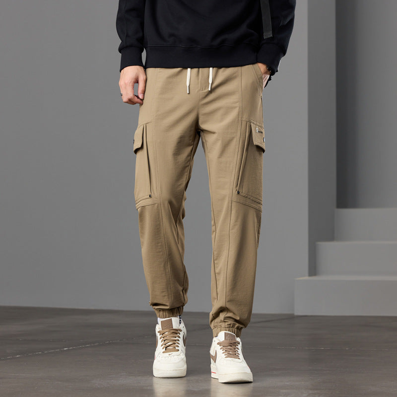 Men's Tapered Cargo Jogger Pants with Knee Inserts, Drawstring Waistband and Flap Pockets Chichicherry