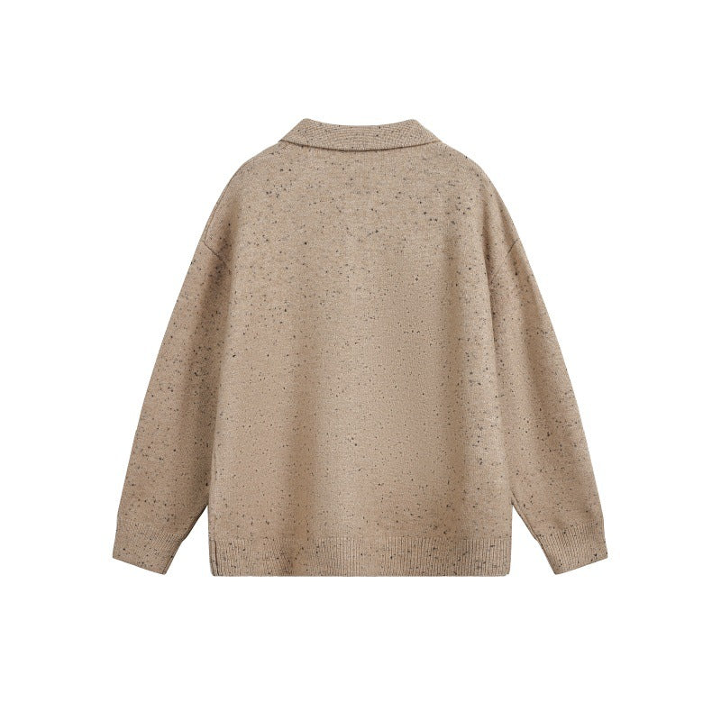 Women's Oversized Polo Sweater made of Mélange Fine Knit with Polo Collar and Button Placket Chichicherry